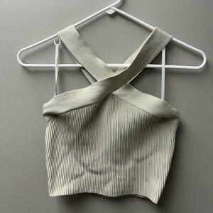 Babaton Cream Sculpt Knit across Cross Cropped Tank Top